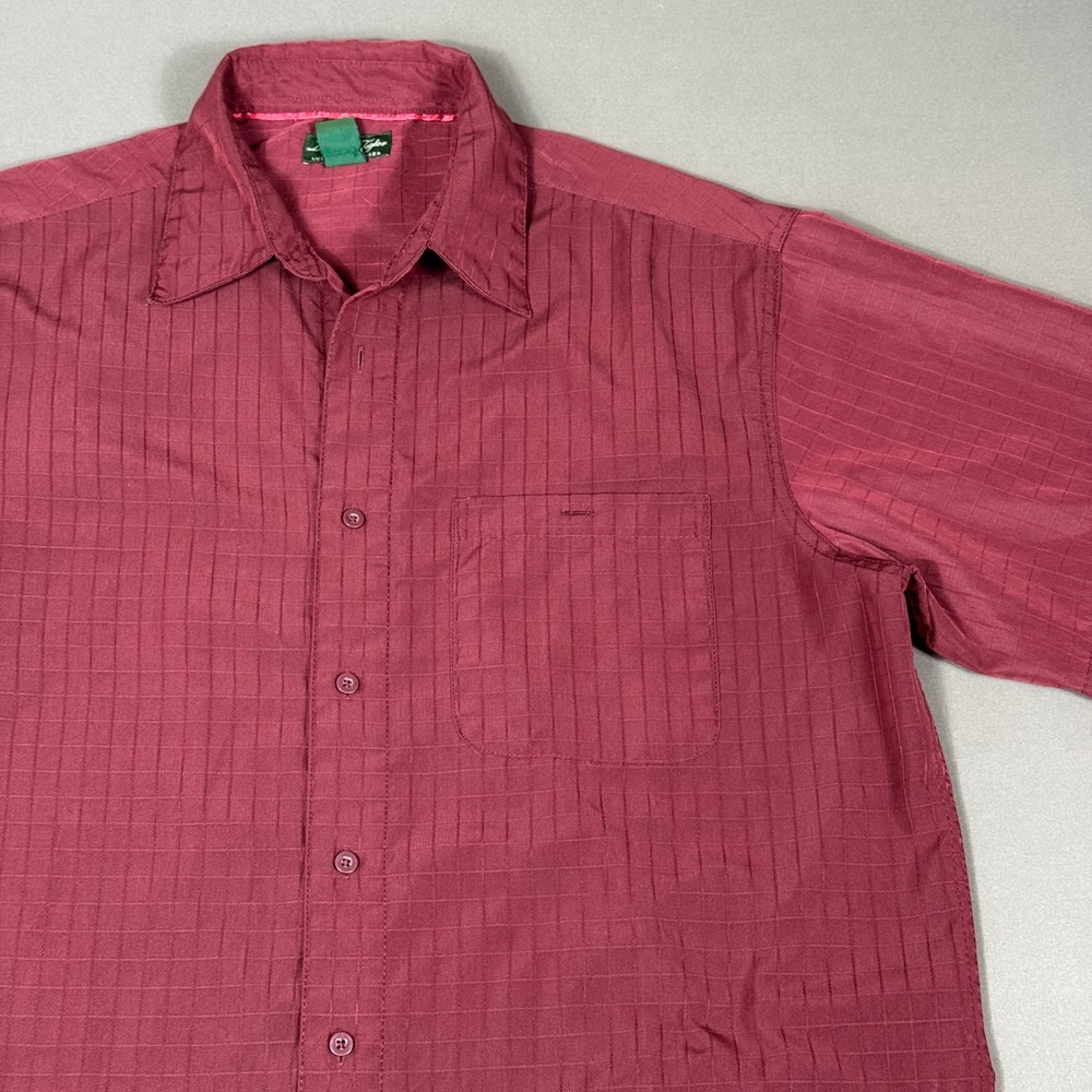 David Taylor Dress Shirt Maroon Luxury Microfiber Short Sleeve Mens Size L